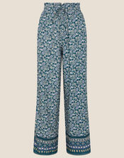 Rita Printed Wide Leg Trousers, Teal (TEAL), large
