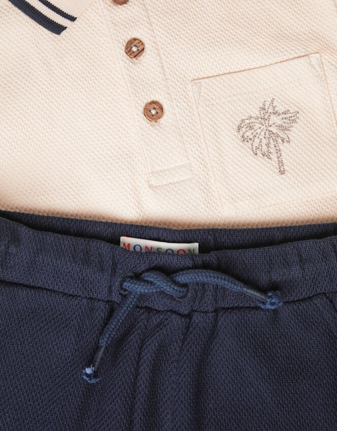 Palm Jersey Polo Shirt & Shorts Set, Natural (STONE), large