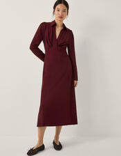 Polly Ponte Midi Shirt Dress, Red (BURGUNDY), large