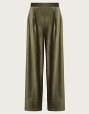 Shay Rib Velour Wide Leg Pants, Green (KHAKI), large