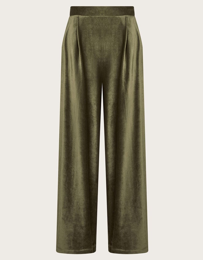 Shay Rib Velour Wide Leg Pants, Green (KHAKI), large