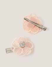 2-Pack Leila Embroidered Flower Hair Clips, , large
