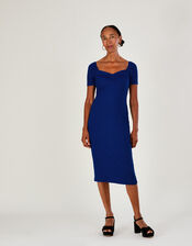 Ribbed Sweetheart Midi Jersey Dress, Blue (COBALT), large