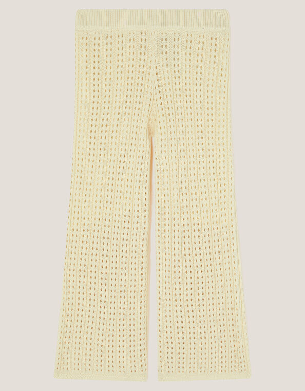 Embroidered Crochet Knit Trousers, Ivory (IVORY), large