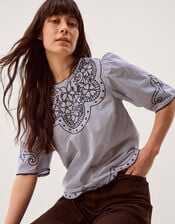 Kirsty Embroidered Stripe Top, Blue (NAVY), large