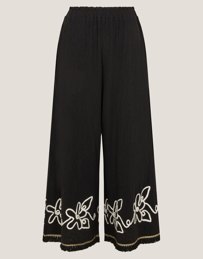 Sara Embroidered Wide Leg Pants, Black (BLACK), large