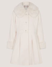 Isabella Faux Fur Collar Coat, Ivory (IVORY), large