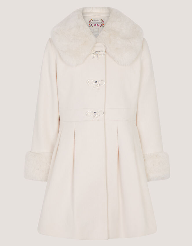 Isabella Faux Fur Collar Coat, Ivory (IVORY), large