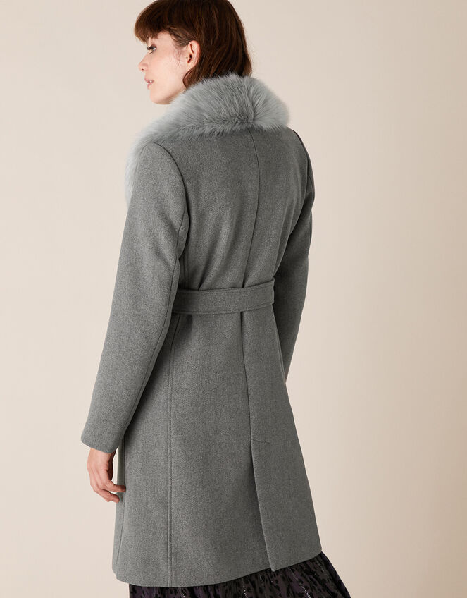 Faux Fur Collar Coat in Wool Blend, Grey (GREY), large