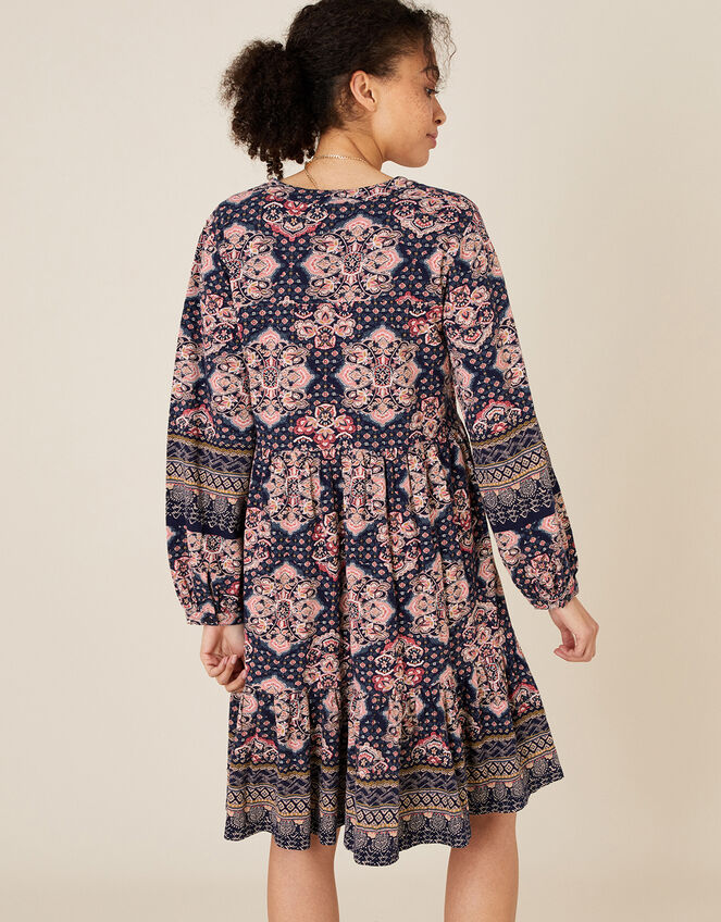 Rowan Heritage Print Dress in Organic Cotton, Blue (NAVY), large