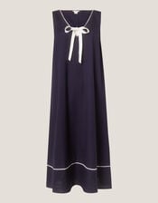 Gigi Bow Linen Blend Midi Dress, Blue (NAVY), large
