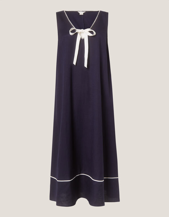 Gigi Bow Linen Blend Midi Dress, Blue (NAVY), large