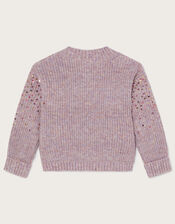 Sequin Spray Ribbed Crew Neck Jumper, Pink (DUSKY PINK), large