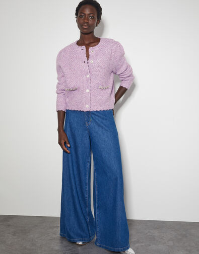 Jaz Jewel Woven Knit Cardigan, Purple (LILAC), large