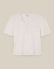 Layla V-Neck Lace Jersey Top, Ivory (IVORY), large
