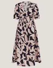 Annie Puff-Sleeve Midi Dress, Black (BLACK), large