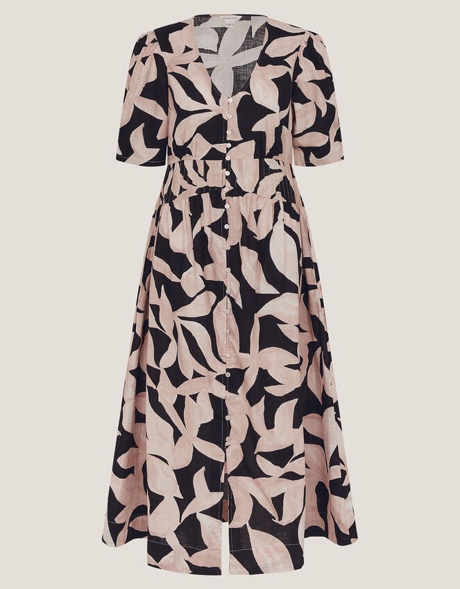 Annie Puff-Sleeve Midi Dress, Black (BLACK), large