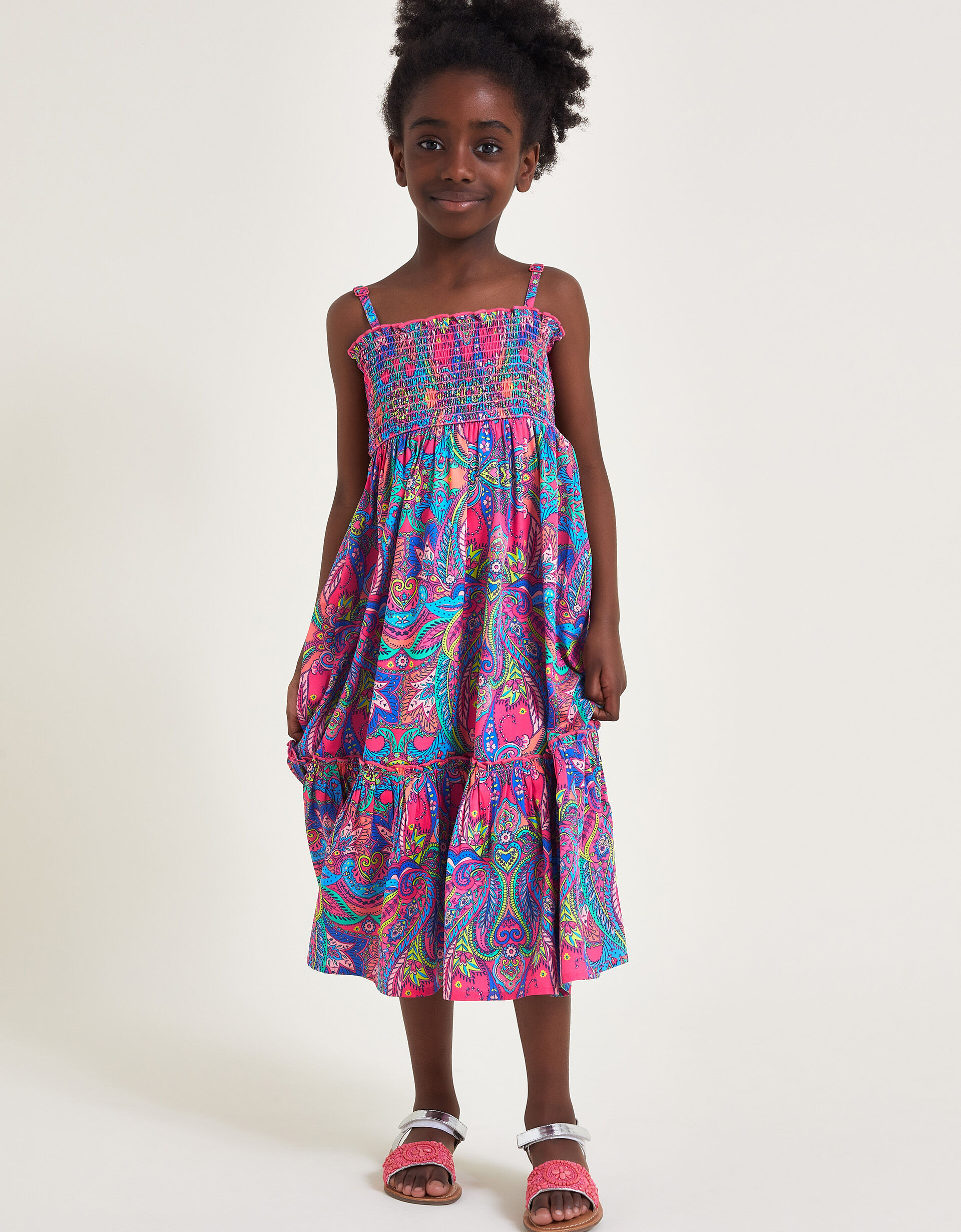 Paisley Shirred Midi Dress Pink Girls Beach Swimwear Monsoon Global