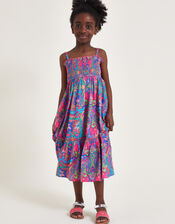 Paisley Shirred Midi Dress, Pink (PINK), large