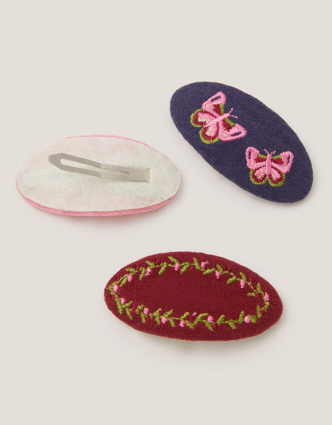 3-Pack Embroidered Hair Clips, , large