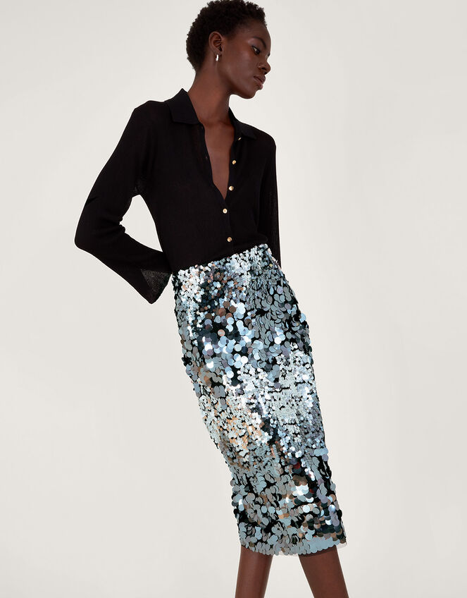 Sia Sequin Midi Skirt Silver | Skirts | Monsoon US.
