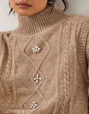Candice Embellished Cable Knit Jumper, Mink (MINK), large