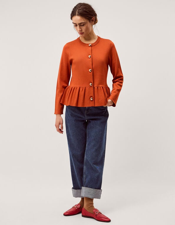 Prune Peplum Cardigan, Orange (RUST), large