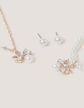 Floral Pearl Bow Jewellery Set , , large