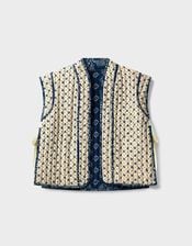 East Celine Reversible Print Quilted Waistcoat, Blue (NAVY), large