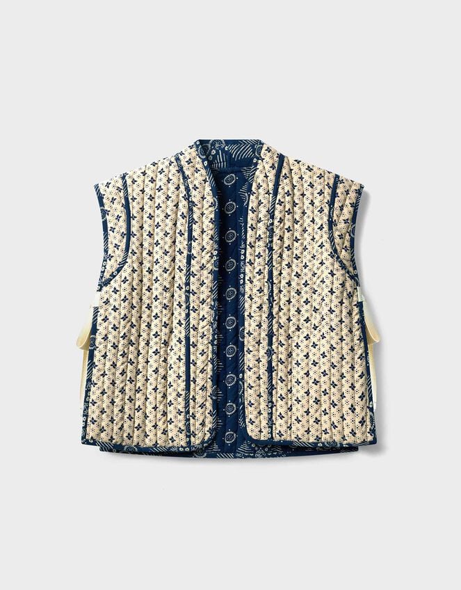 East Celine Reversible Print Quilted Waistcoat, Blue (NAVY), large