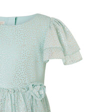 Foil Spot Flutter Sleeve Dress, Green (MINT), large
