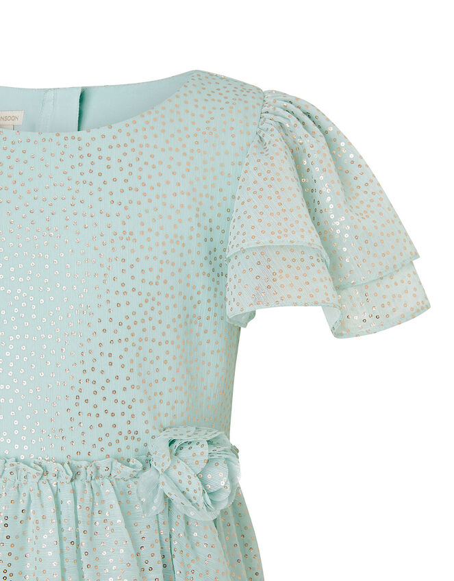 Foil Spot Flutter Sleeve Dress, Green (MINT), large