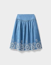 East Coralie Denim Broderie Skirt, Blue (BLUE), large