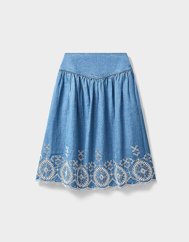 East Coralie Denim Broderie Skirt, Blue (BLUE), large