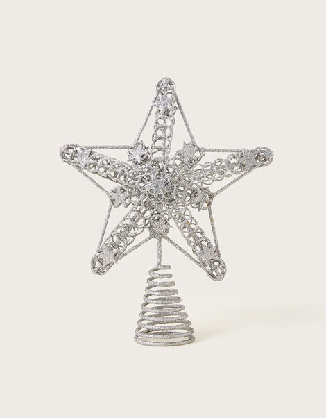 Glitter Star Christmas Tree Topper, Silver (SILVER), large
