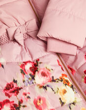 Blurred Floral Print Puffer Coat, Pink (PINK), large