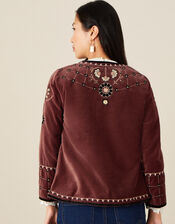 Embroidered Velvet Jacket, Brown (BROWN), large