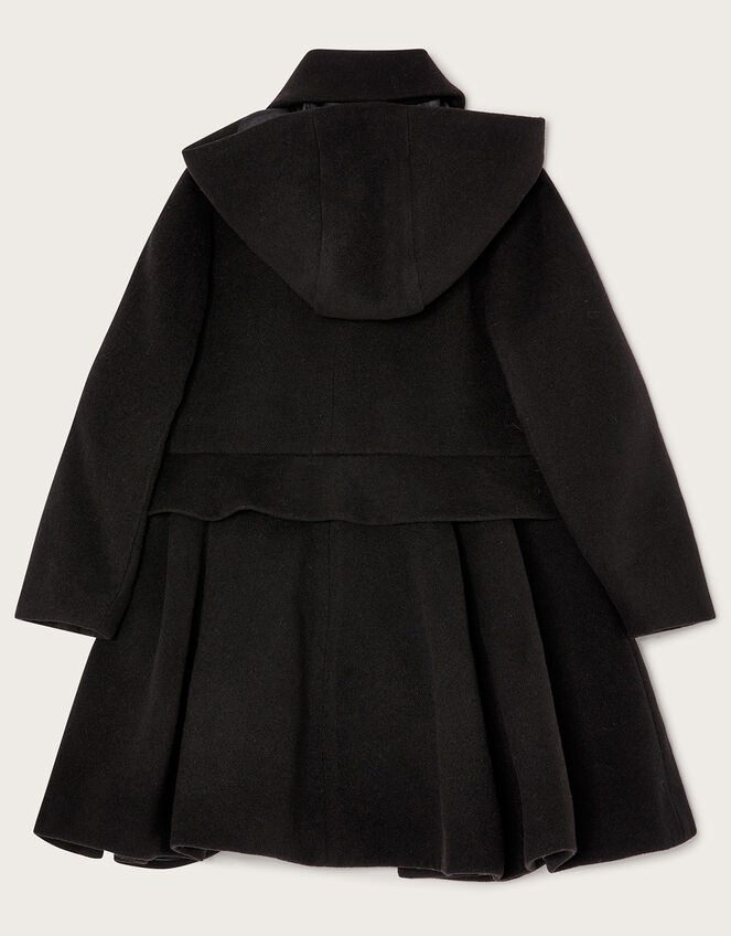 Pocket Detail Pleated Hooded Coat, Black (BLACK), large