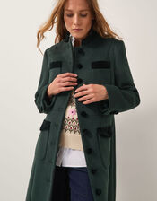 Viv Velvet Trim Military Coat, Green (GREEN), large