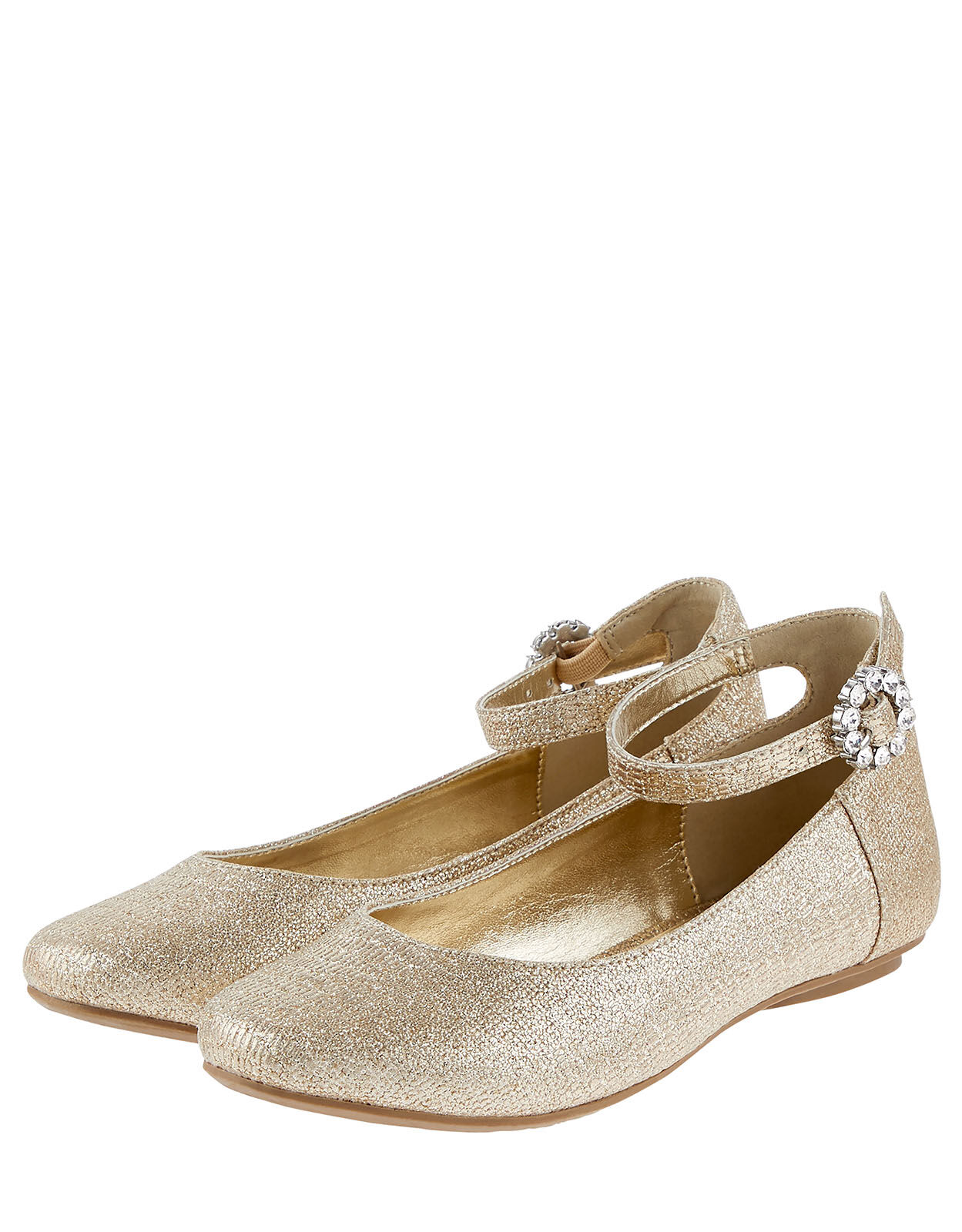 Embellished Buckle Metallic Ballerina Flats Gold