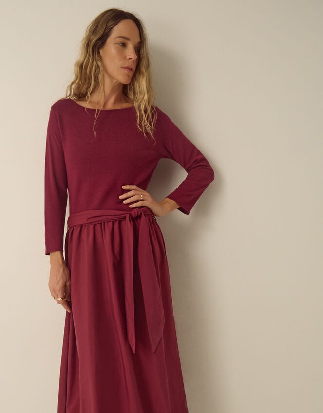 Mikayla Long Sleeve Bubble Hem Midi Dress, Red (BURGUNDY), large