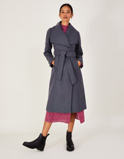 Kristen Smart Belted Robe Coat with Recycled Polyester, Grey (GREY), large