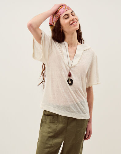 Logan Linen T-Shirt, Ivory (IVORY), large