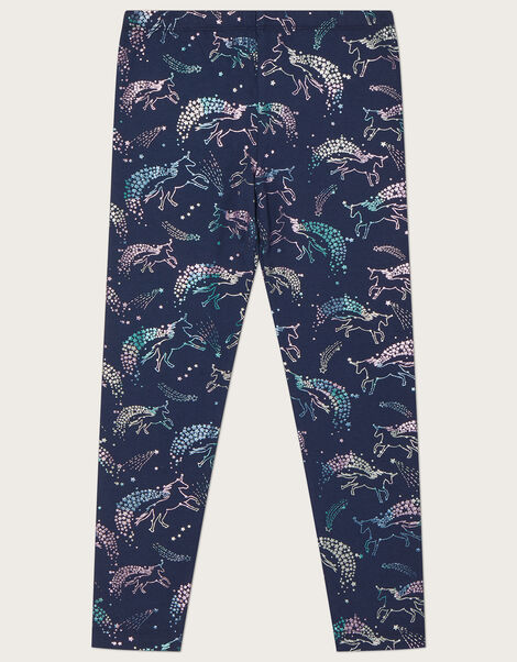 Jumping Rainbow Unicorn Leggings with Sustainable Cotton Blue, Blue (NAVY), large