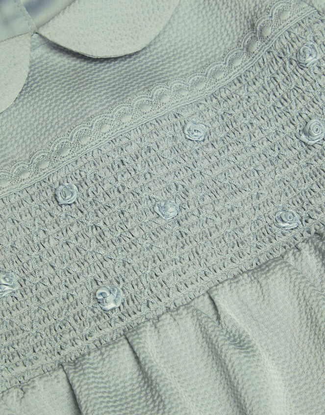 Baby Smocked Satin Romper, Green (SAGE), large