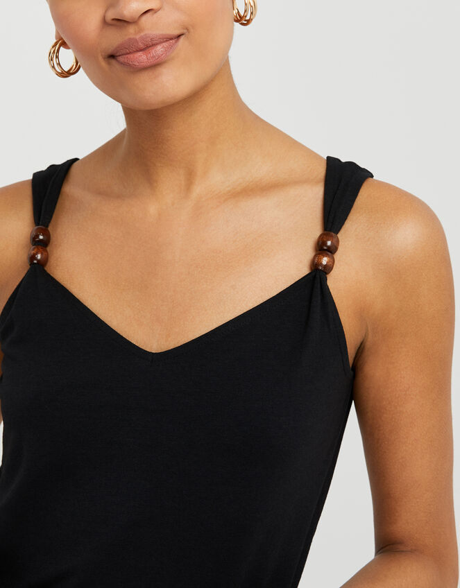 Bea Jersey Cami Top with Beaded Straps, Black (BLACK), large