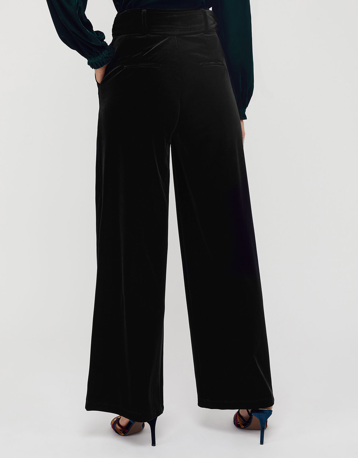 Wide leg black velvet trousers clearance