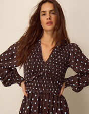 Shae Polka Dot Jersey Midi Dress, Brown (CHOCOLATE), large