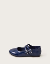 Two-Strap Patent Ballet Flats, Blue (NAVY), large
