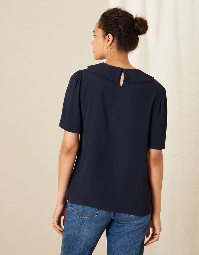 Collared Short Sleeve Top, Blue (NAVY), large